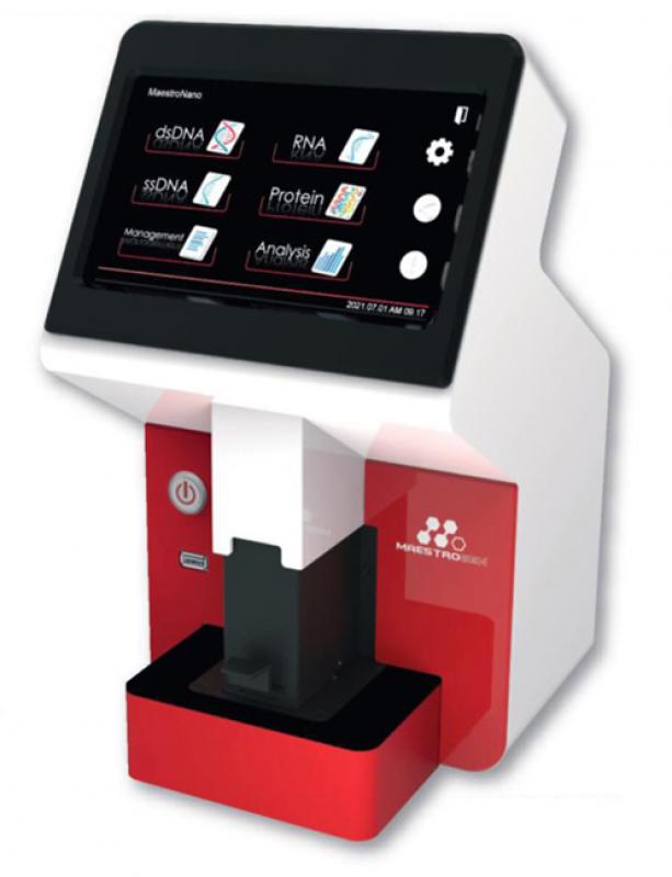 Maestrogen MaestroNano Pro微量分光光度計 MN-917
專為檢測核酸與單一蛋白質濃度設計。
可調式光源，開機自動校正光密度，確保每一次檢測之間的一致性。
無光纖設計，不須時常進行光徑校正。
只需2μl樣本，5秒內完成量測。