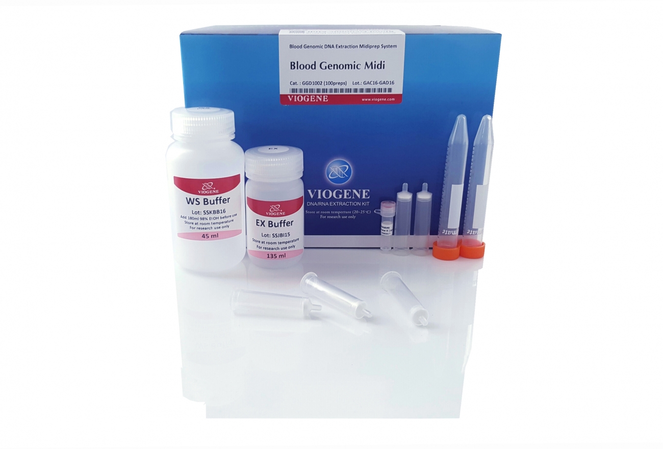  血液基因組DNA 萃取中提系統提供了一種簡單快速的方法，從全血、血漿、血清、血沉棕黃層、淋巴細胞和體液等各種血液來源中純化基因組DNA（包括病毒或粒線體DNA） 。簡單的旋轉柱程序可以純化純基因組 DNA（大約 20-30 kb 片段），用於 PCR、酶反應和其他下游應用。 1 ml 全血可產生 10-50 u g 基因組 DNA。